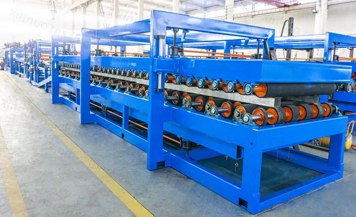 Steel EPS / Rock Wool Sandwich Panel Production Wall / Roof Roll Forming Machine For Sheet Tile Making And 30T Total Weight